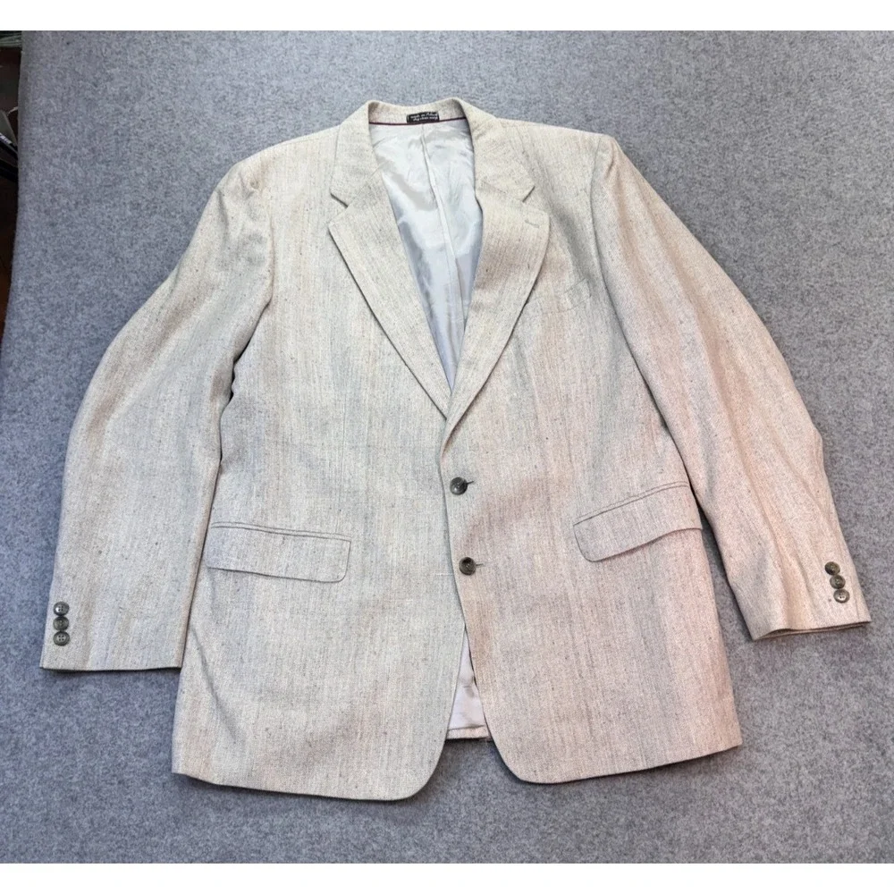 Egon Von Furstenberg Silk Blazer Mens 44‎ Beige Two Button Sport Coat Pure Silk